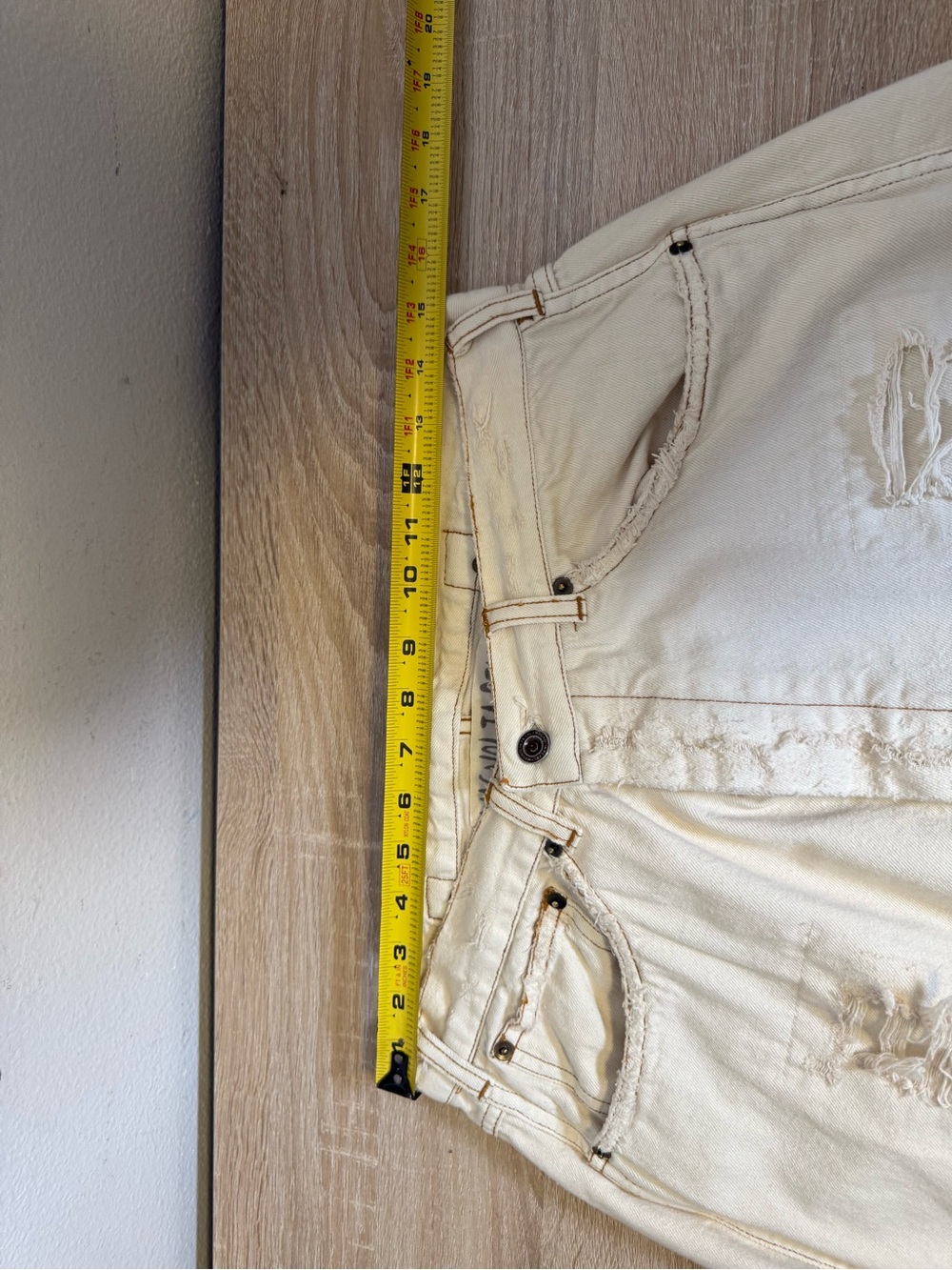 Magnolia Pearl Cotton Miner Denim pants distressed cream adjustable waist - Picture 9 of 16